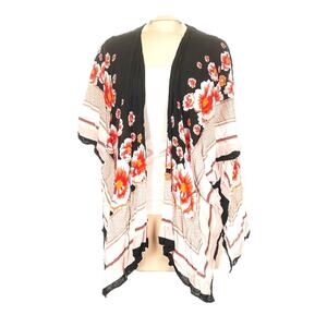 Steve Madden Kimono Wrap - Beautiful Black/White w/ Vibrant Red/Orange Flowers